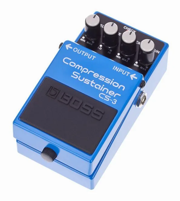 Boss CS-3 Compression Sustainer in primo piano frontale