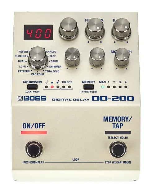 Boss DD-200 Digital Delay, ingressi e uscite laterali