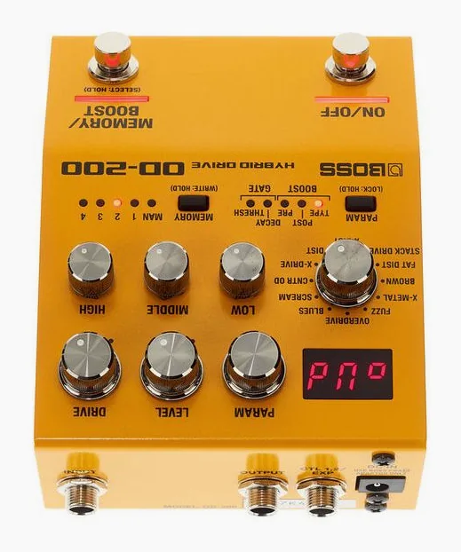 Boss OD-200 Hybrid Overdrive, grafica del pannello superiore