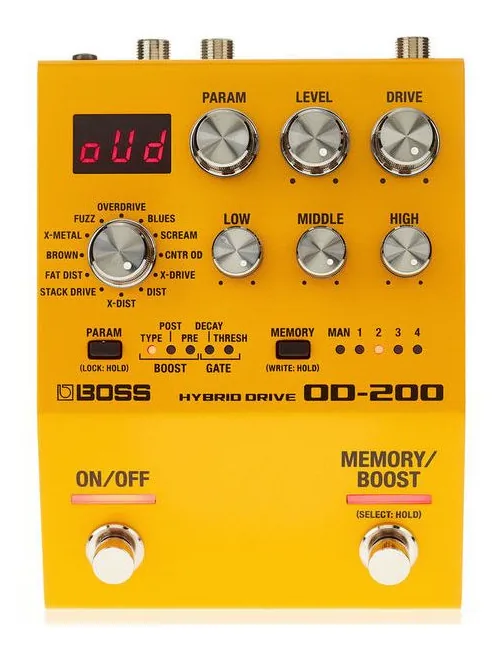 Boss OD-200 Hybrid Overdrive, footswitch in primo piano