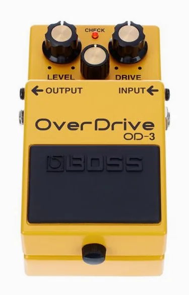 Boss OD-3 Overdrive, footswitch in primo piano