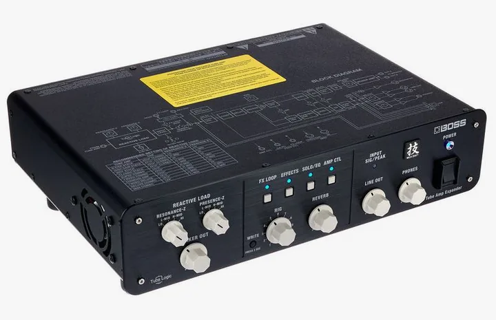 Boss WAZA Tube Amp Expander, retro con le prese di collegamento