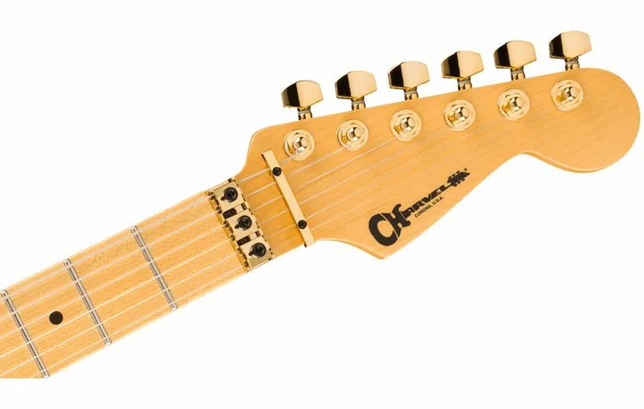 Charvel Am NC SD1 HH FR GBLK, paletta con meccaniche e logo
