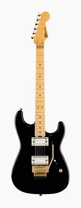 Charvel Am NC SD1 HH FR GBLK inquadrato di fronte su sfondo neutro