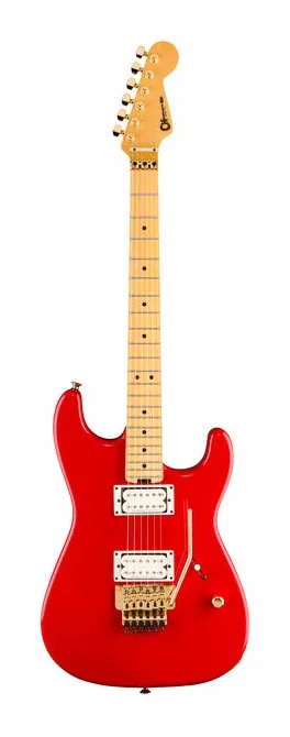 Charvel Am NC SD1 HH FR RRD inquadrato di fronte su sfondo neutro