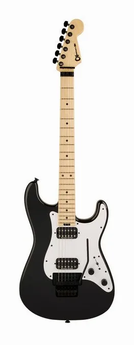 Charvel PM SC1 SRS HH FR MN Black inquadrato di fronte su sfondo neutro