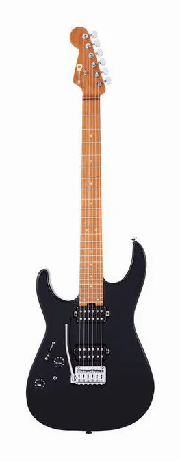Charvel Pro-Mod DK24 HH CM LH BK inquadrato di fronte su sfondo neutro
