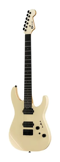 Charvel Pro-Mod Plus DK24 HH HT CWH inquadrato di fronte su sfondo neutro