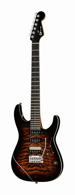 Charvel Pro-Mod Plus DK24 HSS QM ATE inquadrato di fronte su sfondo neutro