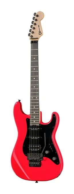 Charvel Pro-Mod So-Cal HSS FR FRD inquadrato di fronte su sfondo neutro