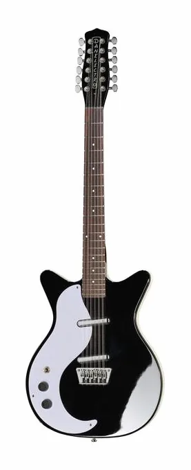 Danelectro 59 Dano 12 Lefthand BK inquadrato di fronte su sfondo neutro