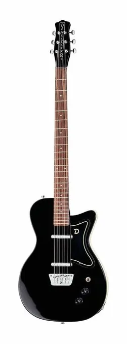 Danelectro DE56 Baritone Guitar BK inquadrato di fronte su sfondo neutro