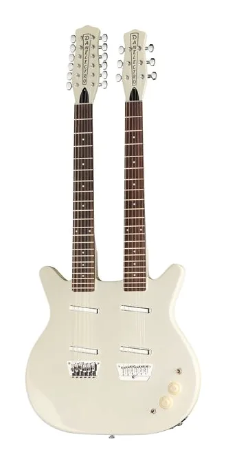 Danelectro Doubleneck 612 White in primo piano frontale