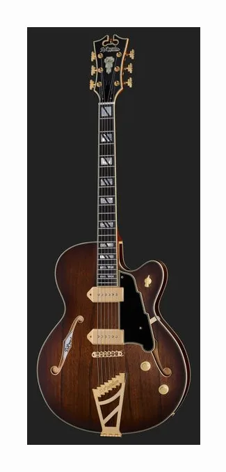 DAngelico Deluxe 59 Satin Brown Burst, corpo e verniciatura in primo piano