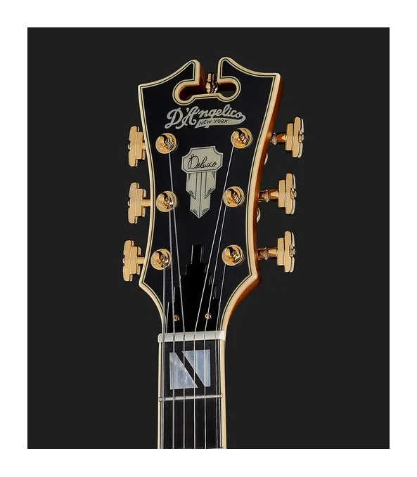 DAngelico Deluxe 59 Satin Brown Burst, paletta con meccaniche e logo
