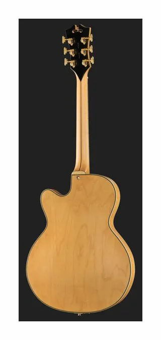DAngelico Deluxe 59 Satin Honey, corpo e verniciatura in primo piano