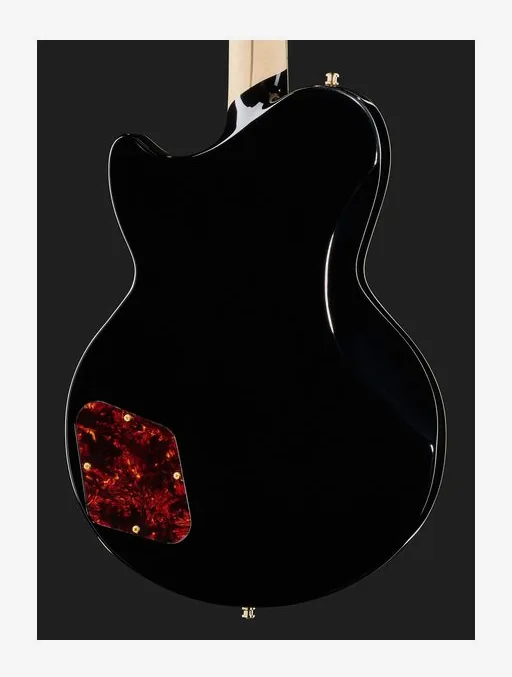 DAngelico Deluxe Atlantic Solid Black, corpo e verniciatura in primo piano