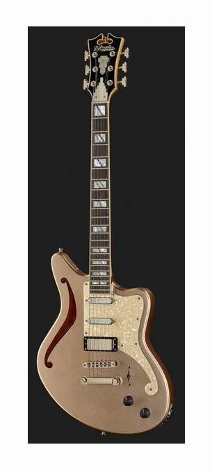 DAngelico Deluxe Bedford SH Desert Gold, corpo e verniciatura in primo piano