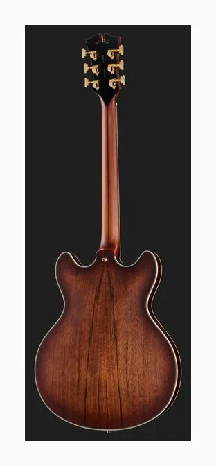 DAngelico Deluxe DC Satin Brown Burst, manico e tastiera visti di lato