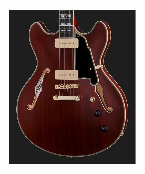 DAngelico Deluxe DC Satin Trans Wine, paletta con meccaniche e logo