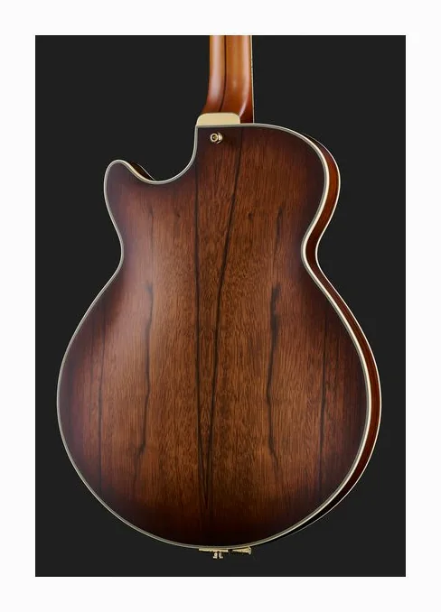 DAngelico Deluxe SS Satin Brown Burst, corpo e verniciatura in primo piano