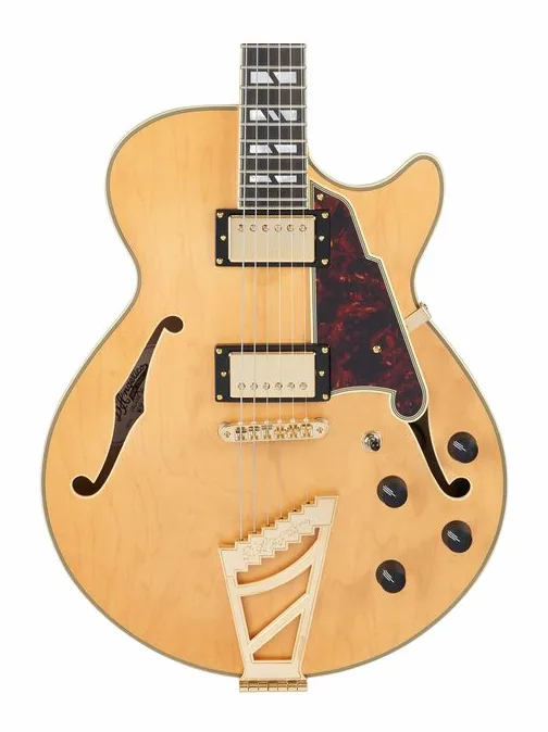 DAngelico Deluxe SS Satin Honey, paletta con meccaniche e logo