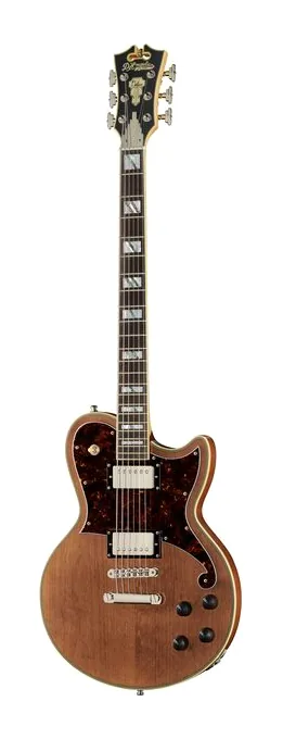 DAngelico DLX Atlantic Baritone Walnut inquadrato di fronte su sfondo neutro