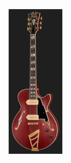 DAngelico DLX SS Barit. Satin Trans Wine, paletta con meccaniche e logo