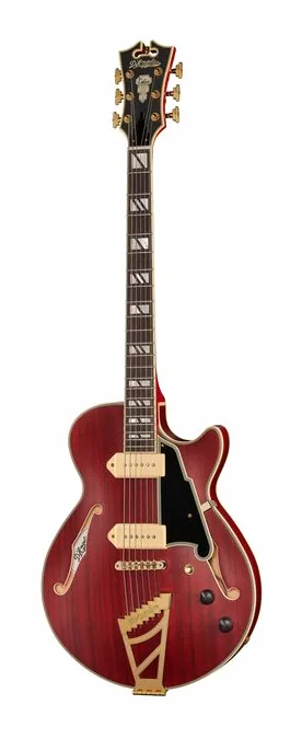 DAngelico DLX SS Barit. Satin Trans Wine visto di fronte