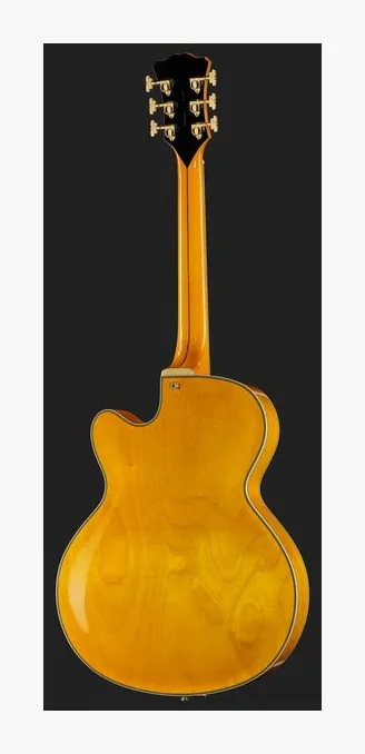 DAngelico Excel 16 Amber, corpo e verniciatura in primo piano