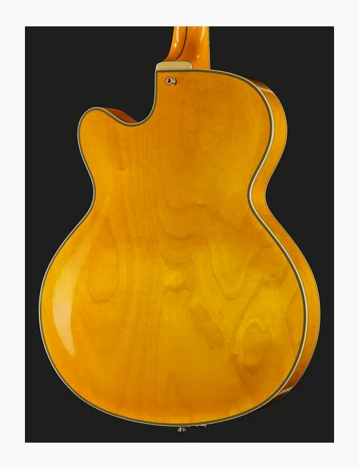 DAngelico Excel 16 Amber, corpo e verniciatura in primo piano
