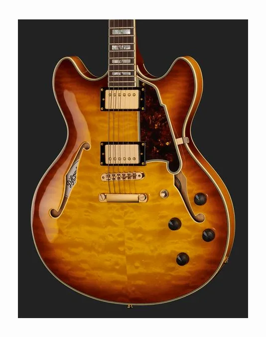 DAngelico Excel DC XT Iced Tea Quilt, curve del body viste dall'alto