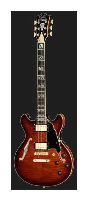 DAngelico Excel Mini DC Amaretto Burst, paletta con meccaniche e logo