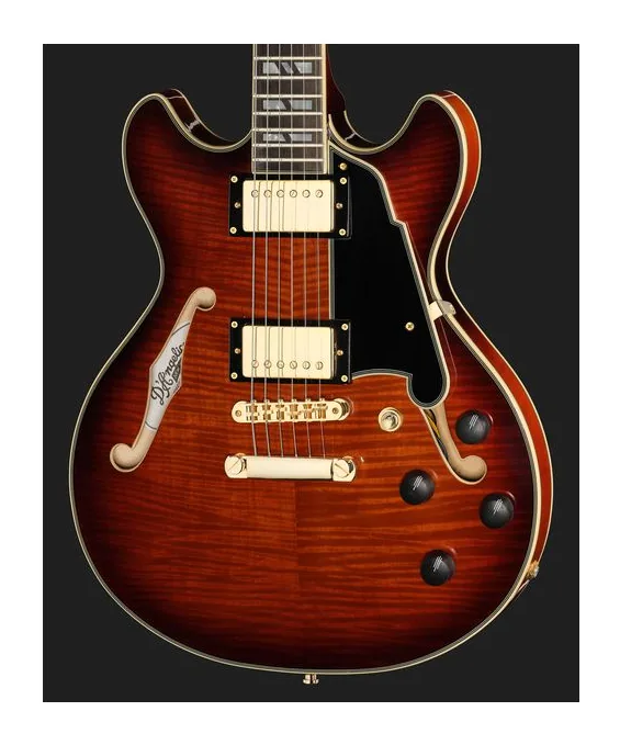 DAngelico Excel Mini DC Amaretto Burst, manico e tastiera visti di lato