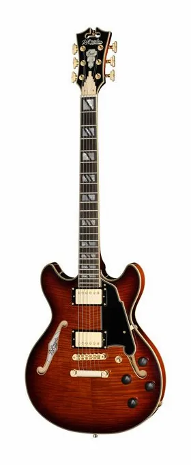 DAngelico Excel Mini DC Amaretto Burst visto di fronte