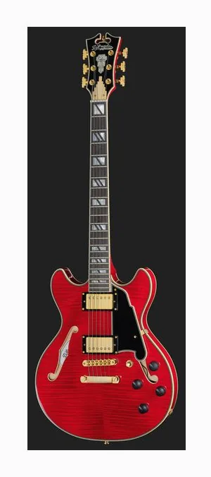 DAngelico Excel Mini DC Trans Cherry 25, manico e tastiera visti di lato