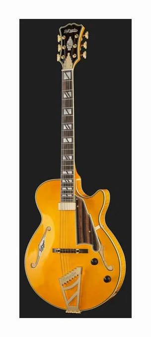 DAngelico Excel SS Soho Amber, corpo e verniciatura in primo piano