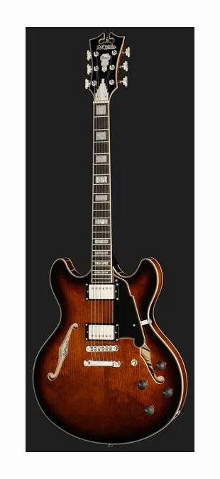 DAngelico Premier DC Brown Burst, manico e tastiera visti di lato