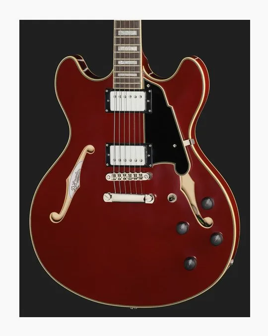 DAngelico Premier DC Burnt Red, corpo e verniciatura in primo piano