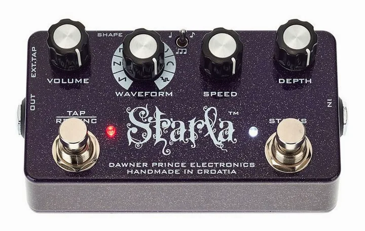 Dawner Prince Starla Tap Tempo Tremolo, footswitch in primo piano