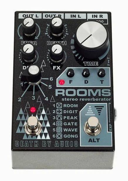 Death by Audio Rooms Stereo Reverberator, manopole viste dall'alto