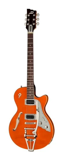 Duesenberg Starplayer CBR Trans Orange inquadrato di fronte su sfondo neutro