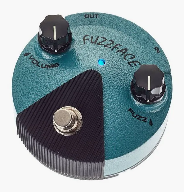 Dunlop Jimi Hendrix Fuzz Face Mini inquadrato di fronte su sfondo neutro
