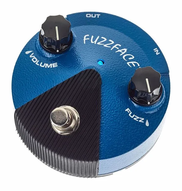 Dunlop Silicon Fuzz Face Mini Blue inquadrato di fronte su sfondo neutro