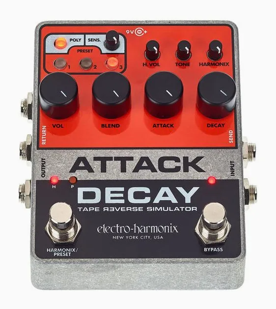 Electro Harmonix Attack Decay Tape Reverse Sim., grafica del pannello superiore