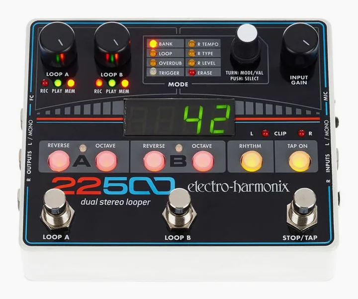 Electro Harmonix 22500 Dual Stereo Looper, footswitch in primo piano