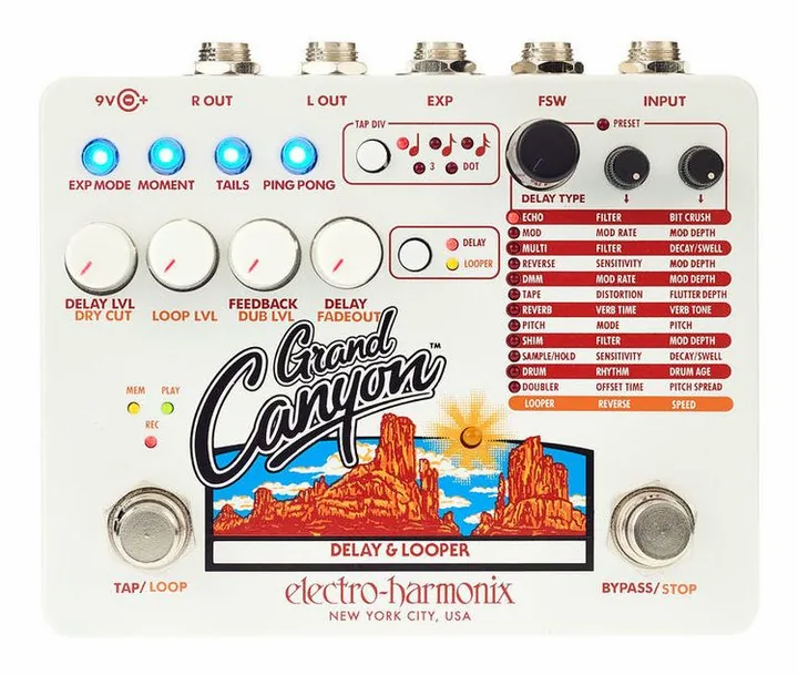 Electro Harmonix Grand Canyon, manopole viste dall'alto