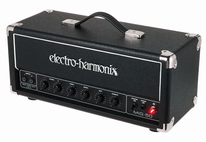 Electro Harmonix MIG-50 Head, logo e finiture del pannello frontale