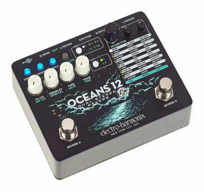 Electro Harmonix Oceans 12 Reverb, ingressi e uscite laterali