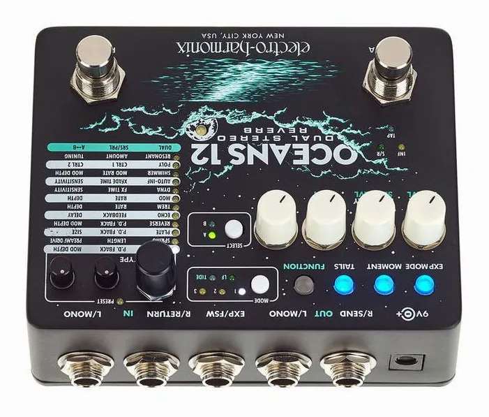 Electro Harmonix Oceans 12 Reverb, connettori sul retro dell'unita